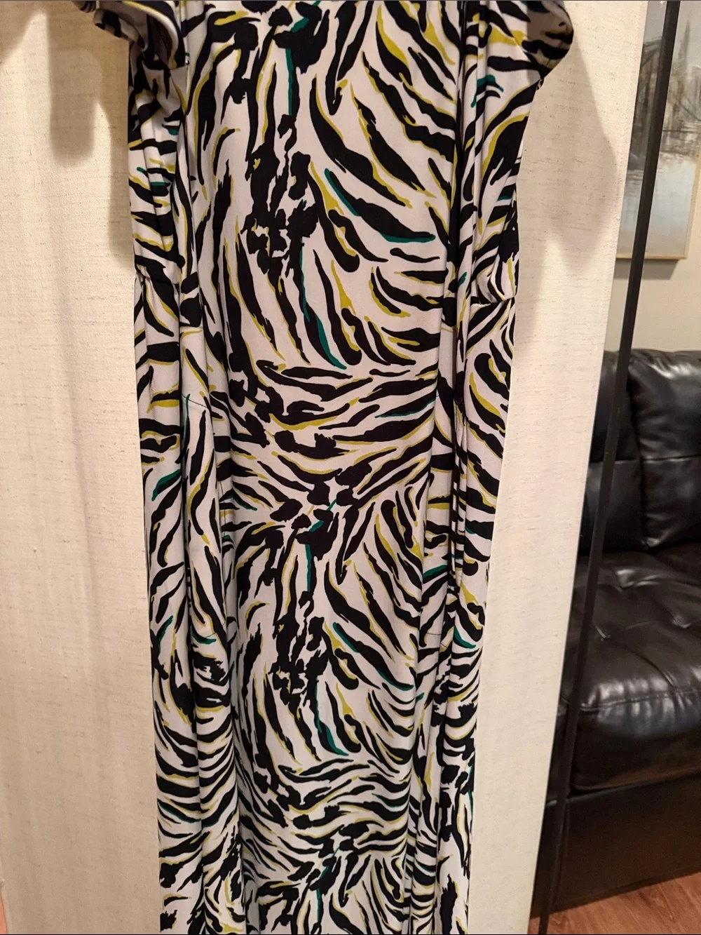 Attitudes Zebra-Print Maxi Dress with Black, Green & Yellow Accent